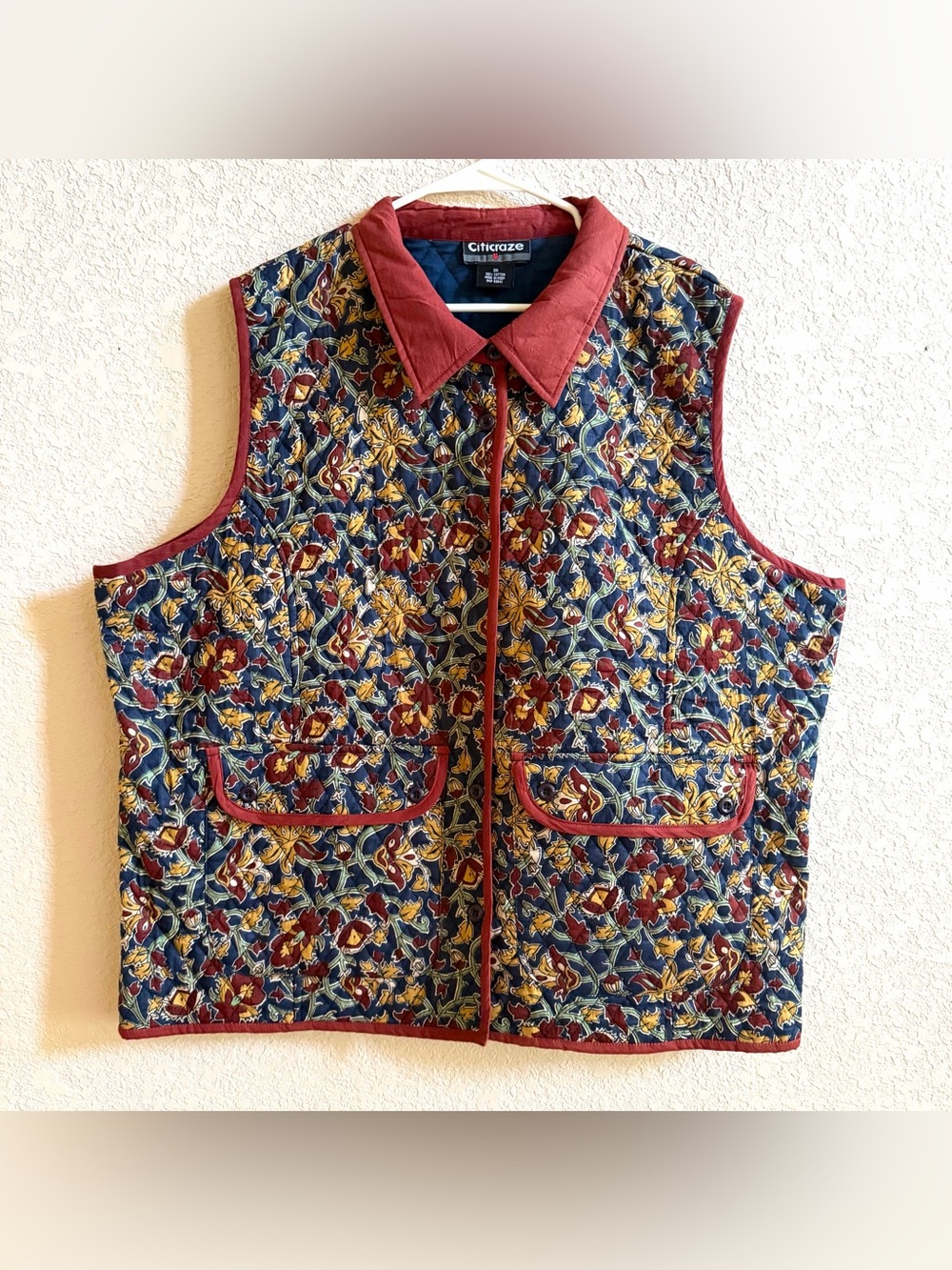 Citicraze Floral Vest Womens 3X Cotton Multicolor Cottagecore Fall Quilted Cozy